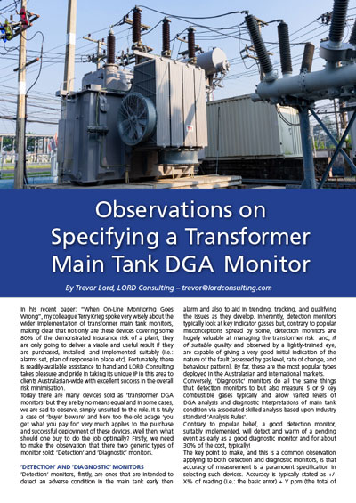 Observations on Specifying a Transformer Main Tank DGA Monitor